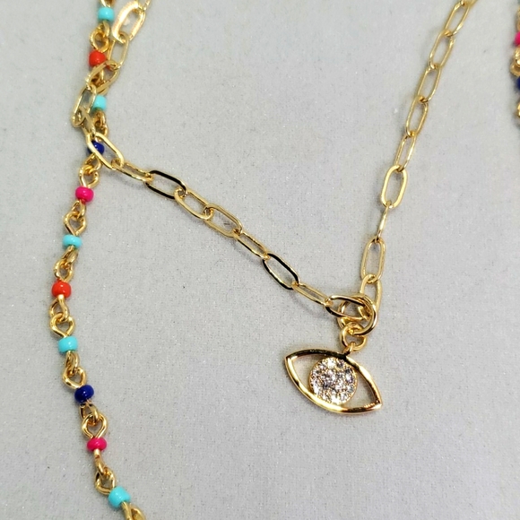 Rebecca Minkoff - Layered Collar Necklace with Multi Seed Beads Gold/War… - Picture 4 of 6